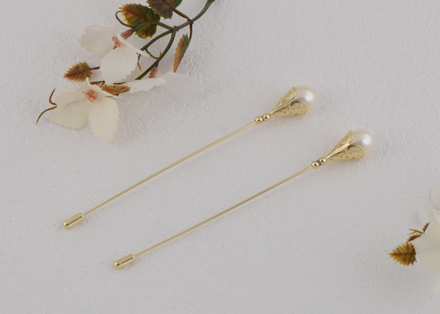 Vintage Hat Pin 5 inch Long Handle Golden Tone Lapel Pins Tie Scarf Brooch Jewelry Accessories Pack of 2/3