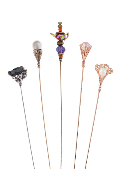 5Pcs/ 3Pcs Classic Vintage Hat Pin Long Needle Faux Pearl Pins Brooches Suit Tie Hat Scarf Jewelry Set Accessories?-