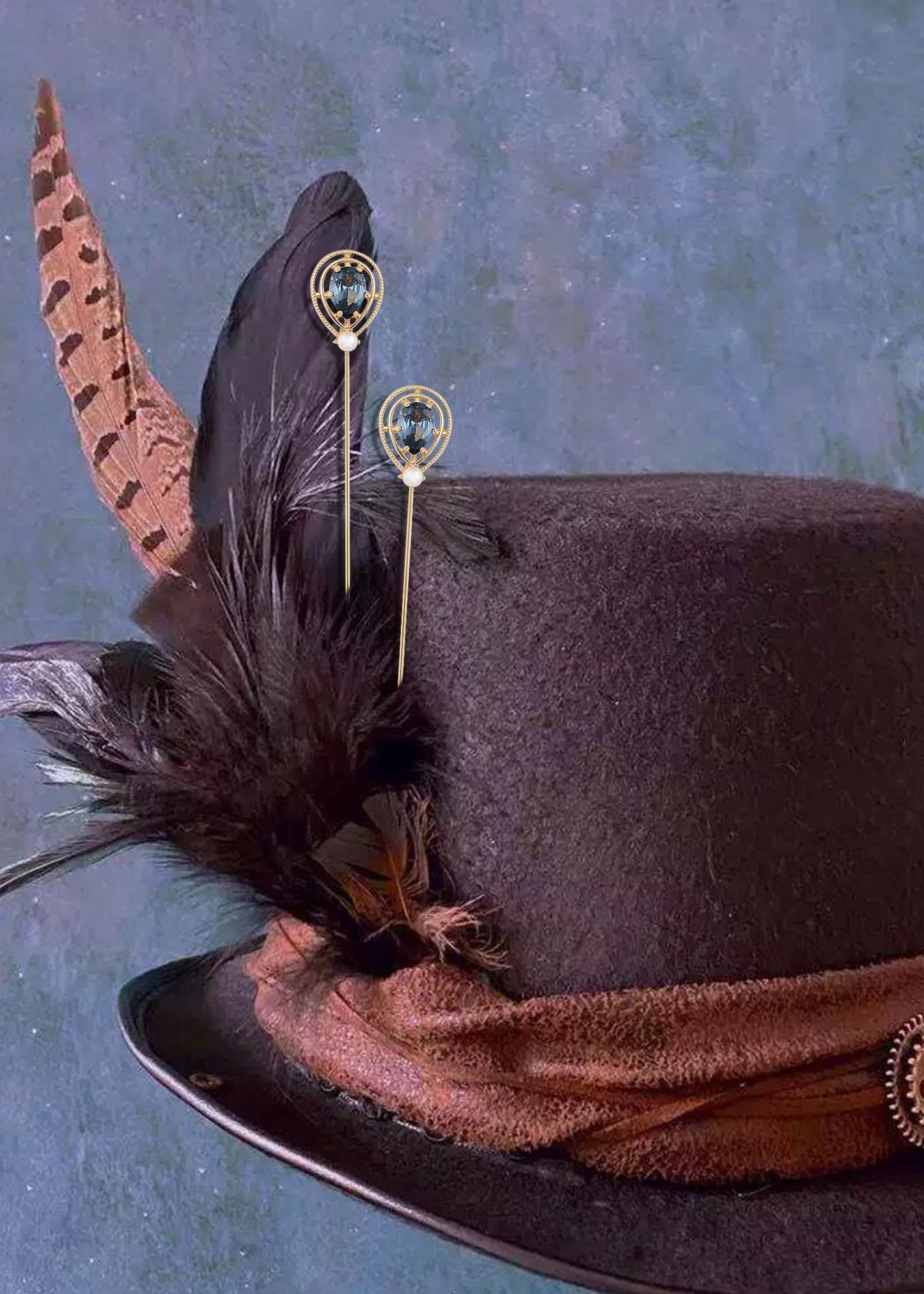 Antique Vintage Hat Pin Classic Long Handle Geometric Hatpin Stick Lapel Pins for Women, Men