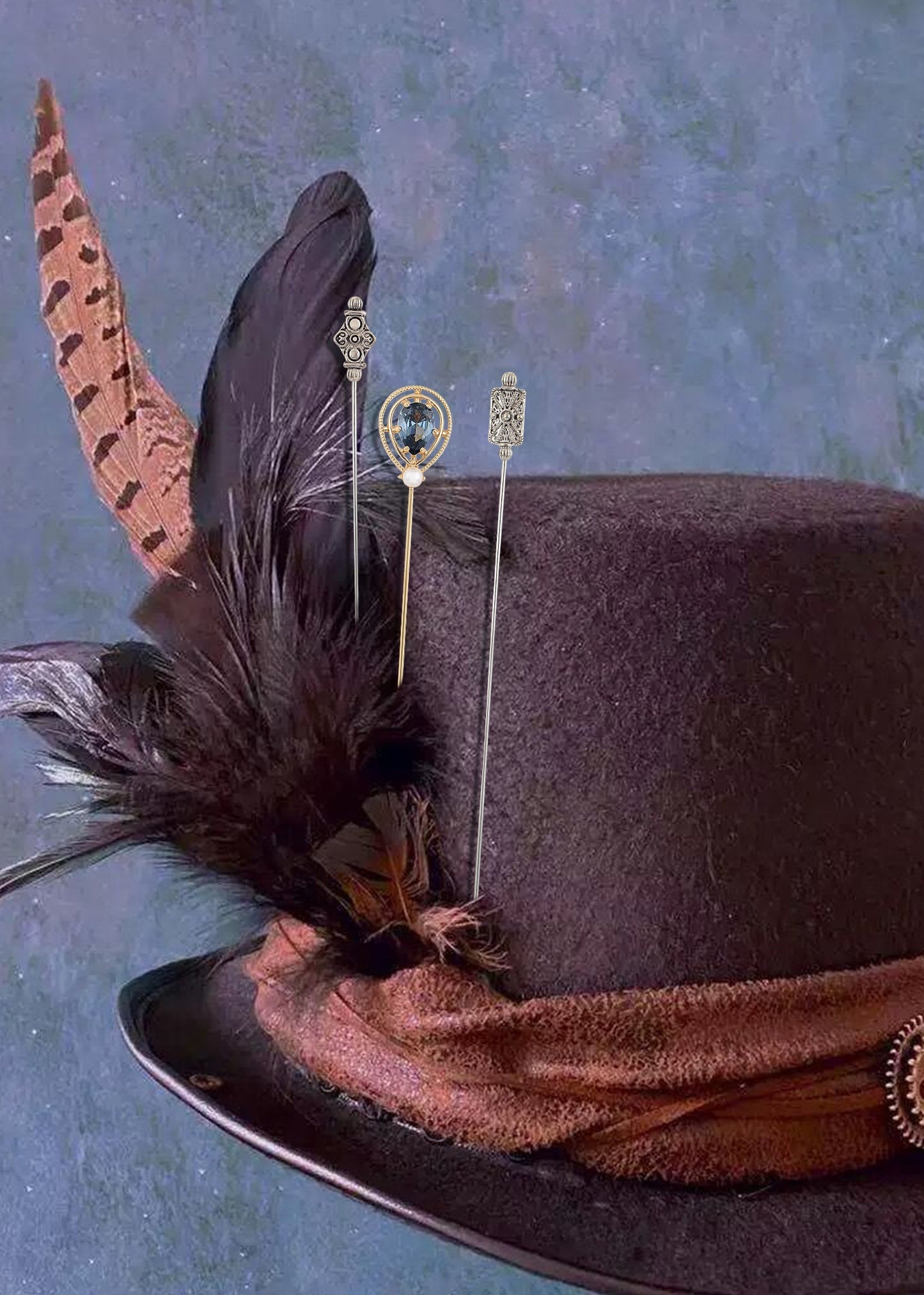 Antique Vintage Hat Pin Classic Long Handle Geometric Hatpin Stick Lapel Pins for Women, Men