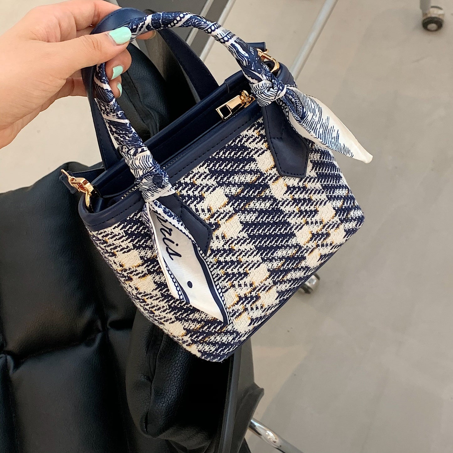 Checkered Top Handle Mini Bag