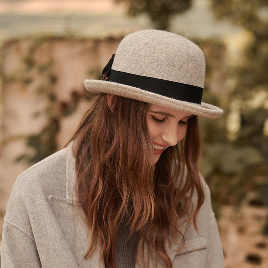 Black Bow Trim Bowler Hat