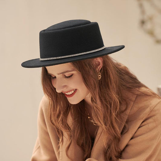 Bejeweled Trim Wide Brimmed Hat