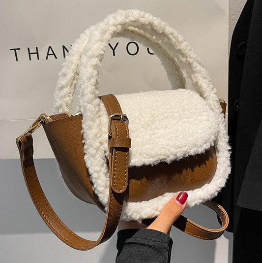 Contrast Teddy Trim Hand Bag