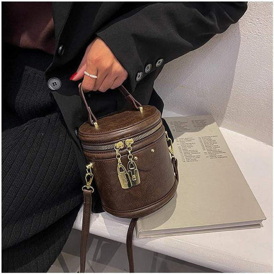 Lock Detail Zipper Bucket Bag