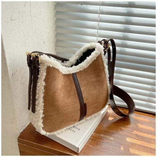 Shearling Trim Textured Bag