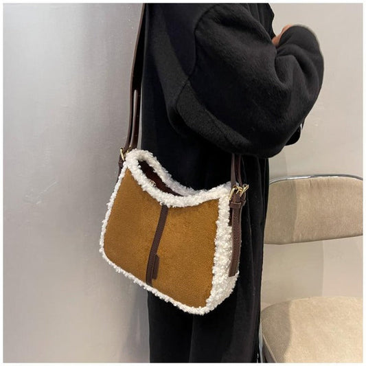 Shearling Trim Textured Bag