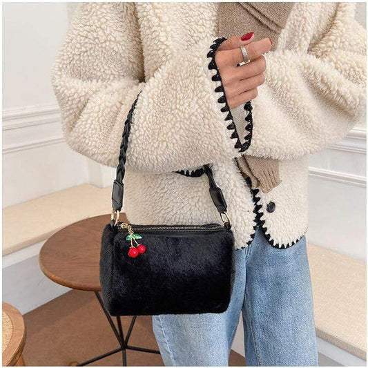 Cherry Zip Fuzzy Bag