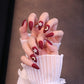 Medium Almond Matte Red Press On Nails with Flower and Moon Charms