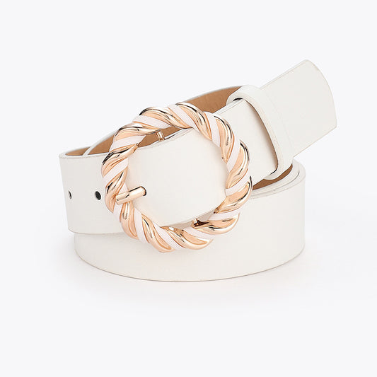Faux Leather Belt with Twisted Wreath Buckle