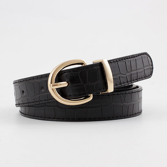 Classic Faux Leather Croc Belt with Gold Horseshoe Buckle