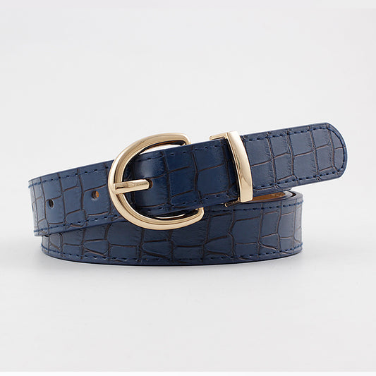 Classic Faux Leather Croc Belt with Gold Horseshoe Buckle