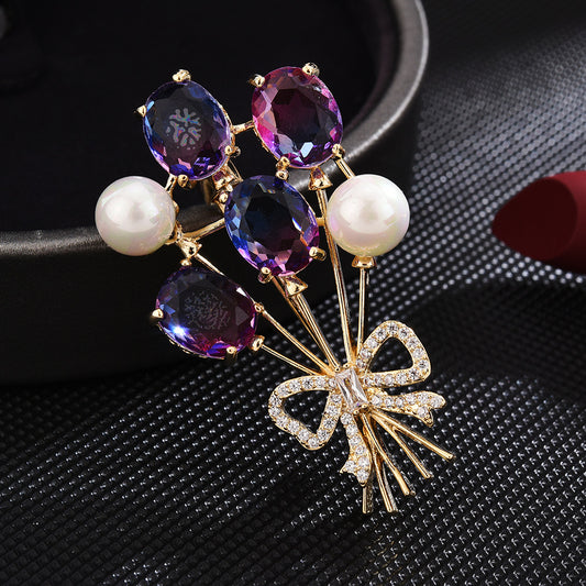 Crystal and Pearl Balloons Brooch with Bow