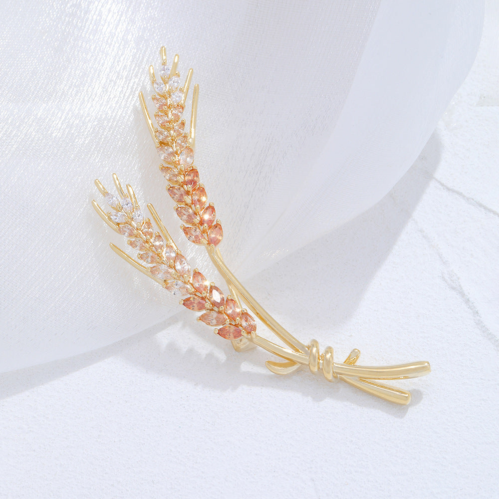 Bundle of Wheat Plants Brooch with Colorful Rhinestones