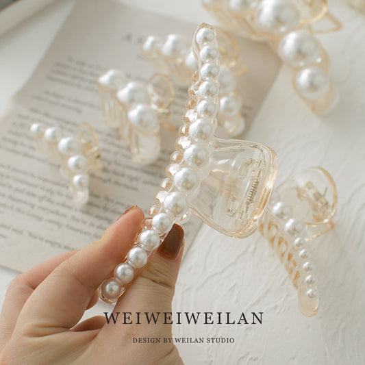 Pearl Aligned Clear Hair Claw- Extra Large