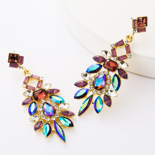 Dangling Windcatcher Design Geometric Crystals Earrings