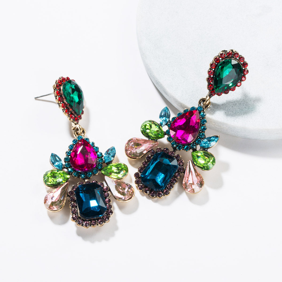 Beautiful Dangle Geometric Shaped Crystals Earrings