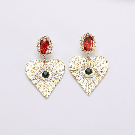 Unique Eye and Heart Shaped Dangle Earring with Crystals