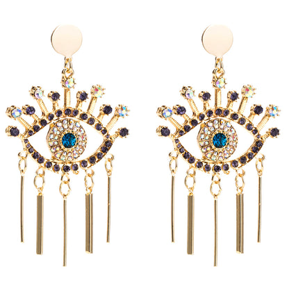 Eye Shaped Dangle Earrings with Crystals