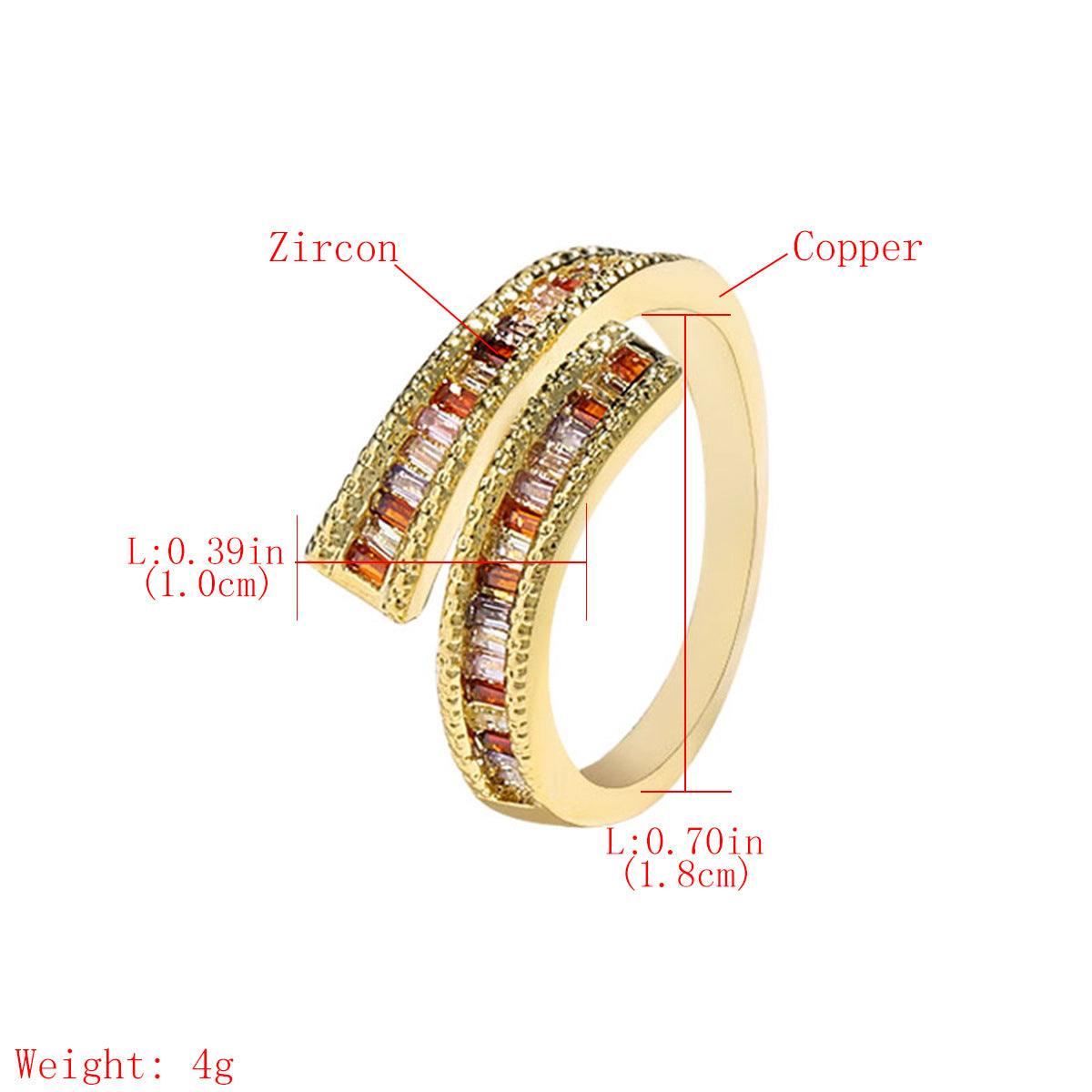 Colorful Rectangular Rhinestones Gold Twist Ring