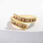 Colorful Rectangular Rhinestones Gold Twist Ring