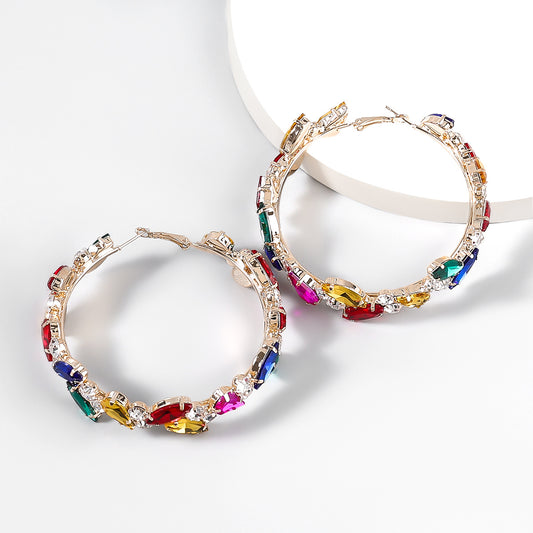 Leaf Shaped Crystals Round Hoop Earrings