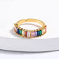 Colorful Rectangle Rhinestone Crystals Row Gold Adjustable Ring