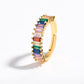 Colorful Rectangle Rhinestone Crystals Row Gold Adjustable Ring