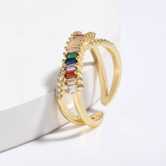 Colorful Rhinestone Crystals Criss Cross Gold Adjustable Ring