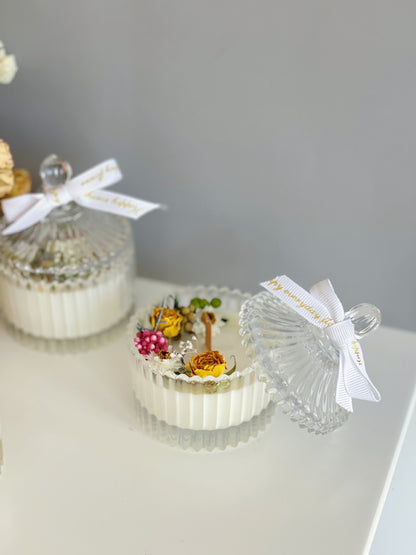 Floral White Candle in Clear Glass Jar