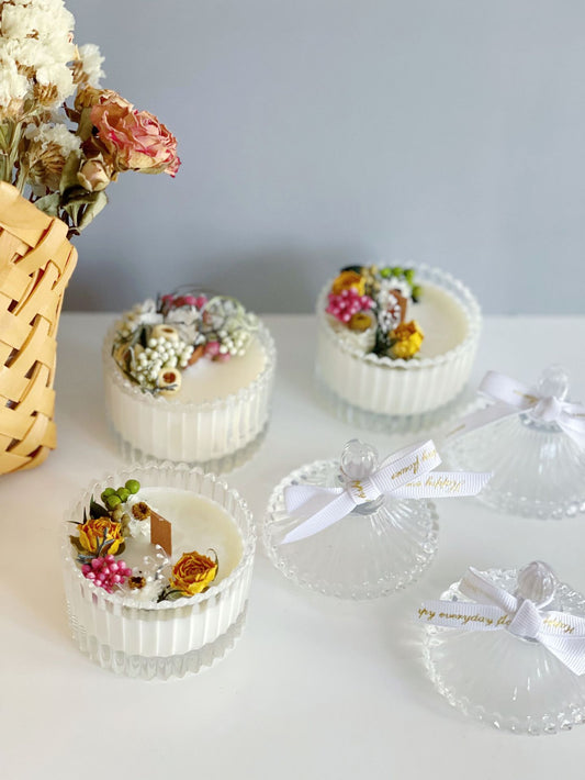 Floral White Candle in Clear Glass Jar