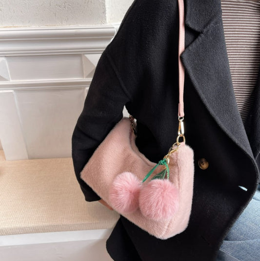 Fluffy Cherry Keychain Shoulder Bag