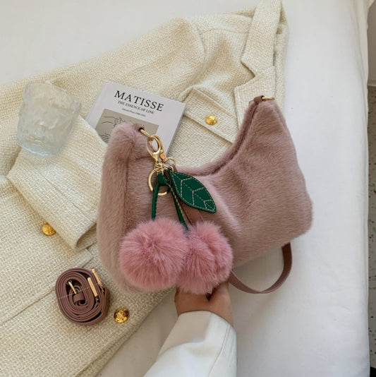 Fluffy Cherry Keychain Shoulder Bag