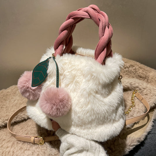 Fluffy Cherry Crossbody Bag with Braided Handle