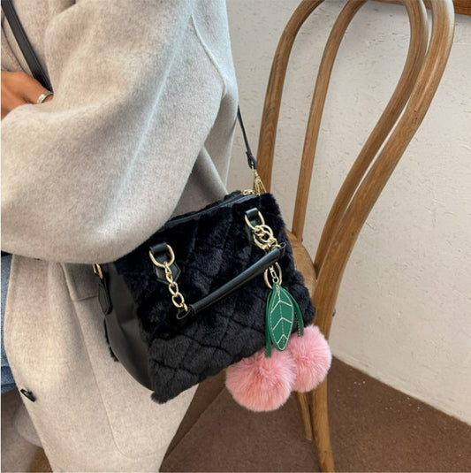 Criss Cross Fluffy Cherry Crossbody Bag