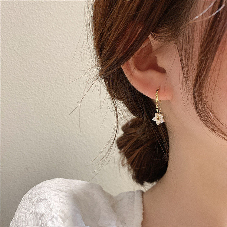 Small Crystal Flower Dangle Earrings