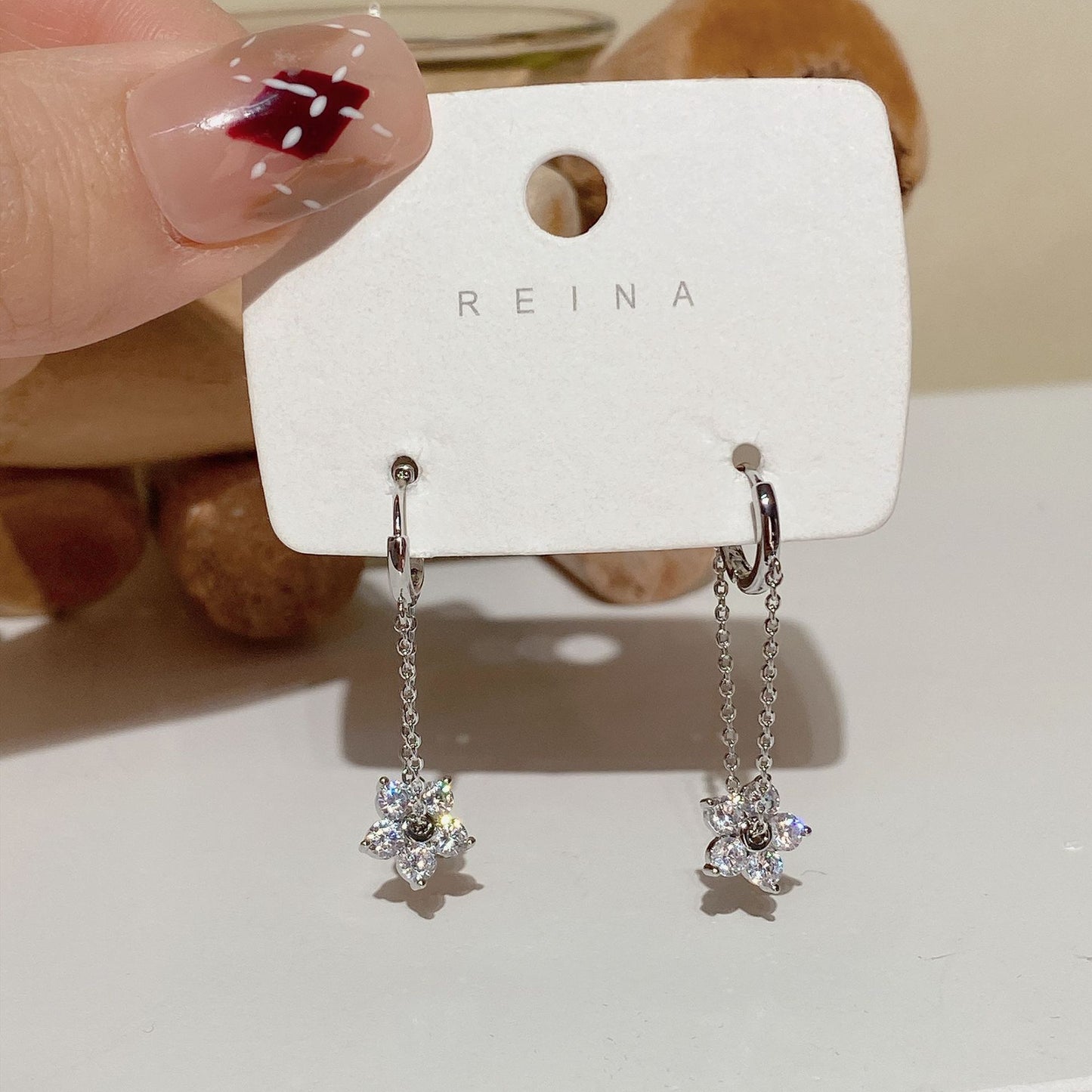 Small Crystal Flower Dangle Earrings