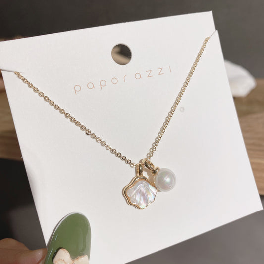 Iridescent Shell and Pearl Necklace