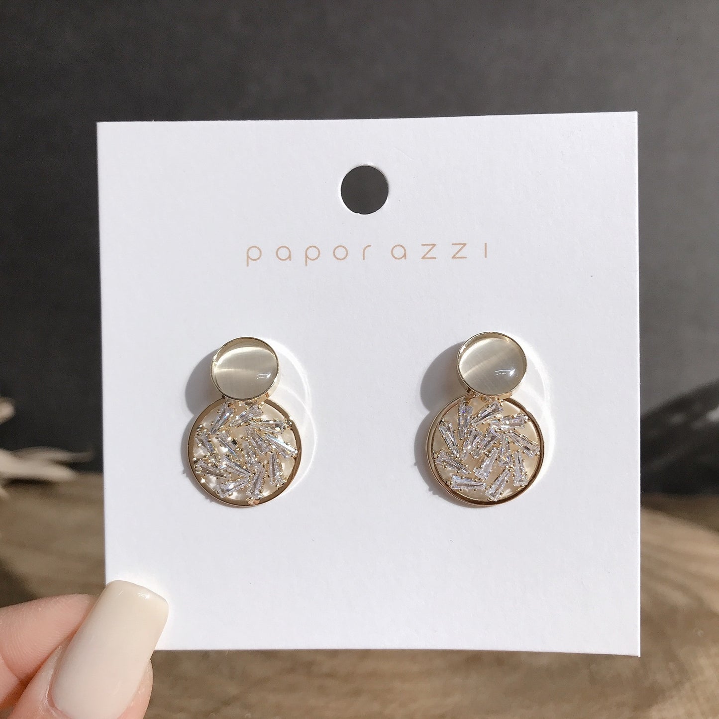 Classic Gold Circle with Cat Eye Stone Earring