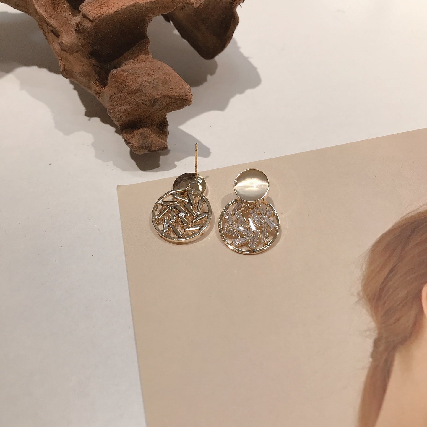 Classic Gold Circle with Cat Eye Stone Earring