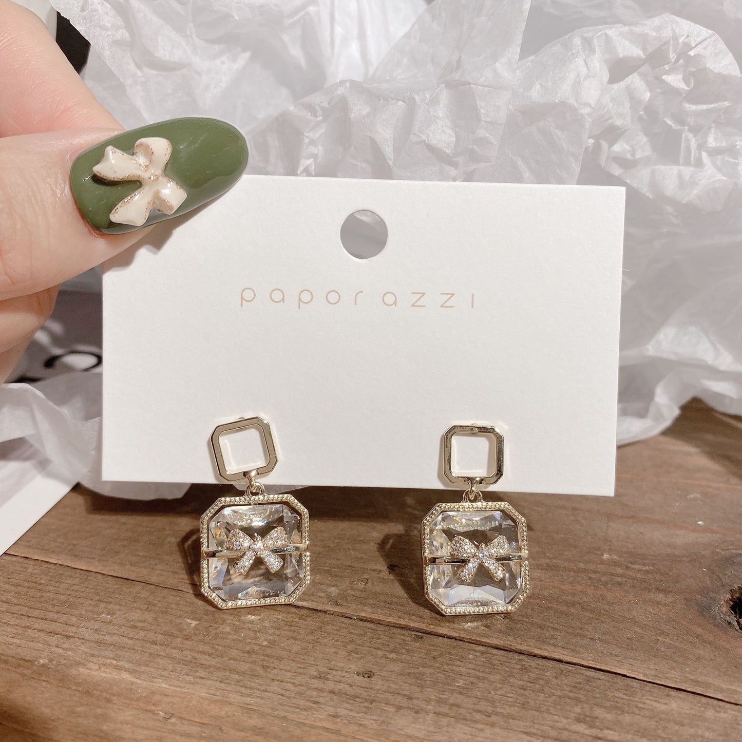 Transparent Box Earrings with Bow