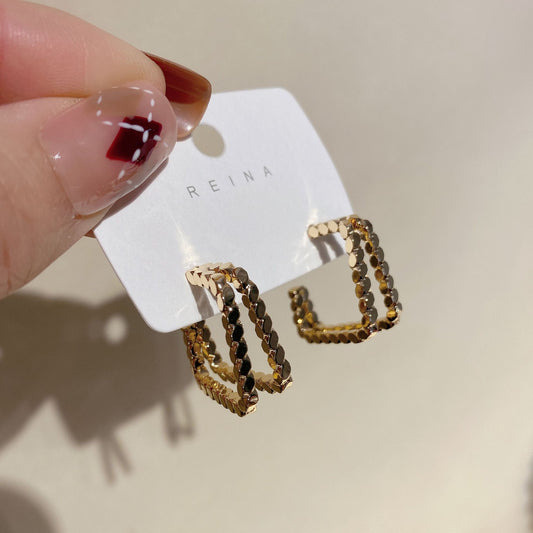Retro Gold Braided Square Earrings
