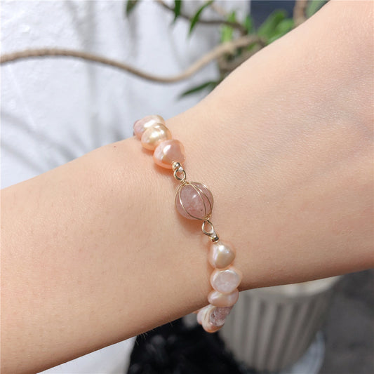 Pastel Pink Stones and Pearls Bracelet