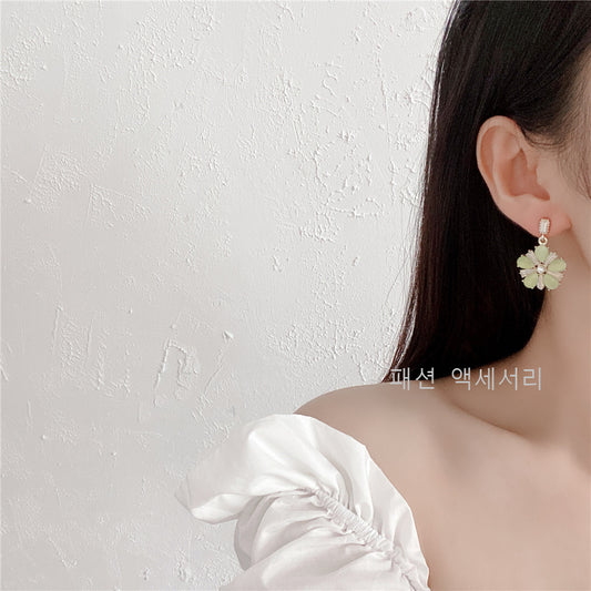 Light Green Stone Flower Earrings