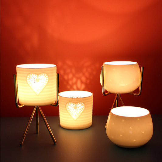 Romantic Ceramic Candle Holder with Gold Stand