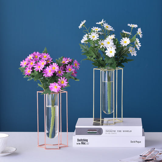 Iron Flower Vase with Glass Test Tube Design