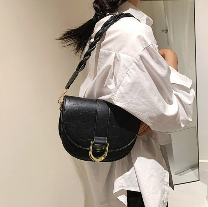 Saddle Shaped Shoulder Bag with Braided Handle