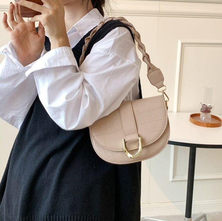 Saddle Shaped Shoulder Bag with Braided Handle