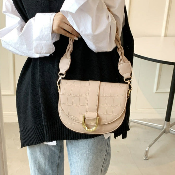 Saddle Shaped Shoulder Bag with Braided Handle