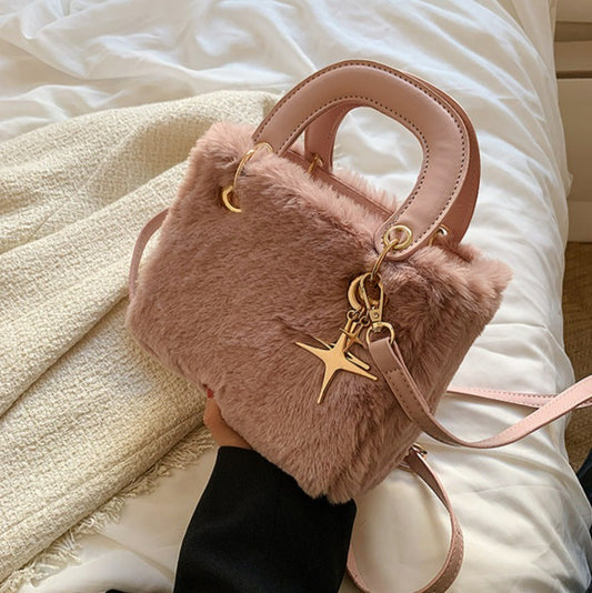 Soft Fluffy Small Handbag with Star Pendant